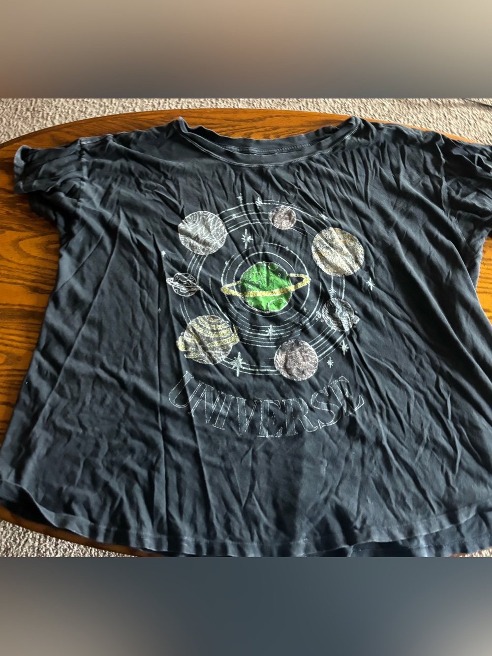Black Graphic Tee with Planet Design - 'Universe'